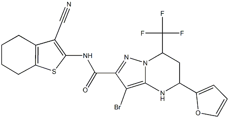 3-bromo-N-(3-cyano-4,5,6,7-tetrahydro-1-benzothien-2-yl)-5-(2-furyl)-7-(trifluoromethyl)-4,5,6,7-tetrahydropyrazolo[1,5-a]pyrimidine-2-carboxamide Struktur