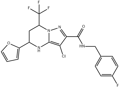 3-chloro-N-(4-fluorobenzyl)-5-(2-furyl)-7-(trifluoromethyl)-4,5,6,7-tetrahydropyrazolo[1,5-a]pyrimidine-2-carboxamide Struktur