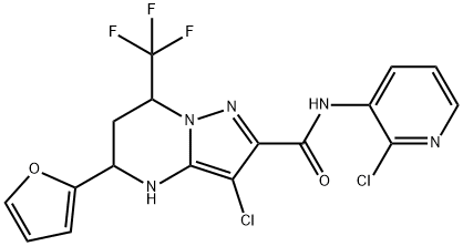 3-chloro-N-(2-chloro-3-pyridinyl)-5-(2-furyl)-7-(trifluoromethyl)-4,5,6,7-tetrahydropyrazolo[1,5-a]pyrimidine-2-carboxamide Struktur