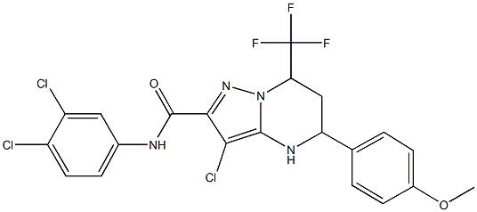 3-chloro-N-(3,4-dichlorophenyl)-5-(4-methoxyphenyl)-7-(trifluoromethyl)-4,5,6,7-tetrahydropyrazolo[1,5-a]pyrimidine-2-carboxamide Struktur