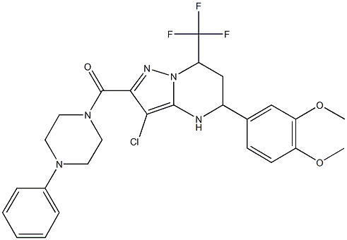 3-chloro-5-(3,4-dimethoxyphenyl)-2-[(4-phenylpiperazin-1-yl)carbonyl]-7-(trifluoromethyl)-4,5,6,7-tetrahydropyrazolo[1,5-a]pyrimidine Struktur