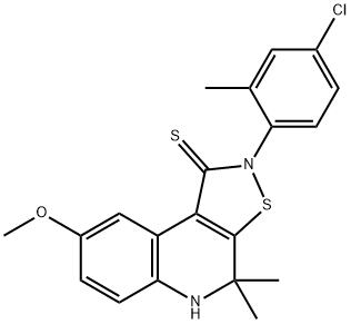 2-(4-chloro-2-methylphenyl)-8-methoxy-4,4-dimethyl-4,5-dihydroisothiazolo[5,4-c]quinoline-1(2H)-thione Struktur