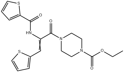 ethyl 4-{3-(2-thienyl)-2-[(2-thienylcarbonyl)amino]acryloyl}-1-piperazinecarboxylate Struktur