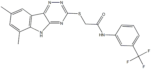 2-[(6,8-dimethyl-5H-[1,2,4]triazino[5,6-b]indol-3-yl)sulfanyl]-N-[3-(trifluoromethyl)phenyl]acetamide Struktur