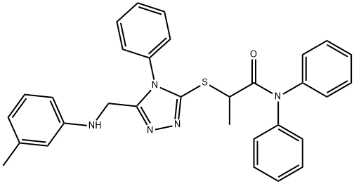 N,N-diphenyl-2-{[4-phenyl-5-(3-toluidinomethyl)-4H-1,2,4-triazol-3-yl]sulfanyl}propanamide Struktur