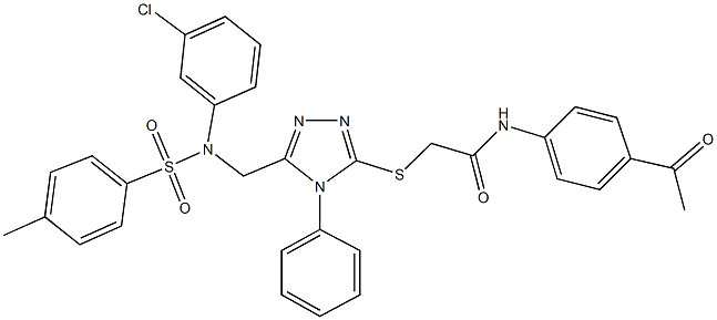 N-(4-acetylphenyl)-2-{[5-({3-chloro[(4-methylphenyl)sulfonyl]anilino}methyl)-4-phenyl-4H-1,2,4-triazol-3-yl]sulfanyl}acetamide Struktur