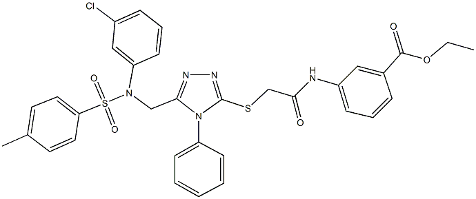 ethyl 3-[({[5-({3-chloro[(4-methylphenyl)sulfonyl]anilino}methyl)-4-phenyl-4H-1,2,4-triazol-3-yl]sulfanyl}acetyl)amino]benzoate Struktur