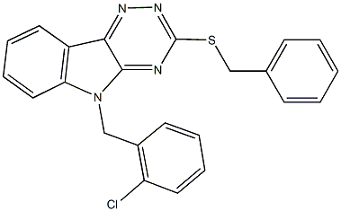 benzyl 5-(2-chlorobenzyl)-5H-[1,2,4]triazino[5,6-b]indol-3-yl sulfide Struktur