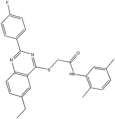 N-(2,5-dimethylphenyl)-2-{[6-ethyl-2-(4-fluorophenyl)-4-quinazolinyl]sulfanyl}acetamide Struktur