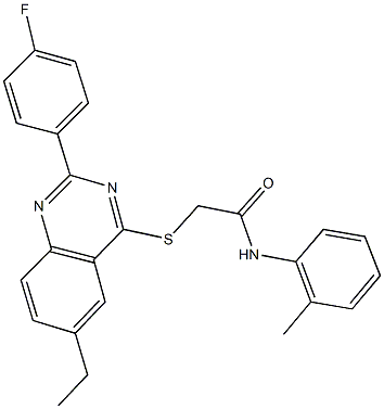 2-{[6-ethyl-2-(4-fluorophenyl)-4-quinazolinyl]sulfanyl}-N-(2-methylphenyl)acetamide Struktur