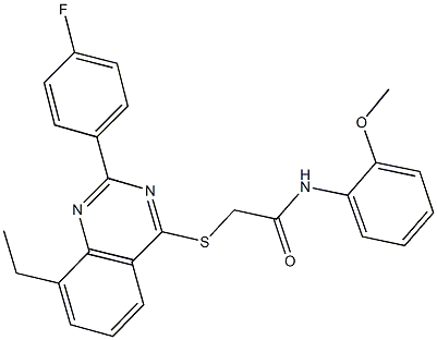 2-{[8-ethyl-2-(4-fluorophenyl)-4-quinazolinyl]sulfanyl}-N-(2-methoxyphenyl)acetamide Struktur