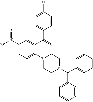 {2-(4-benzhydryl-1-piperazinyl)-5-nitrophenyl}(4-chlorophenyl)methanone Struktur