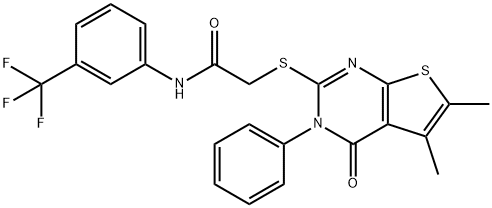 2-[(5,6-dimethyl-4-oxo-3-phenyl-3,4-dihydrothieno[2,3-d]pyrimidin-2-yl)sulfanyl]-N-[3-(trifluoromethyl)phenyl]acetamide Struktur