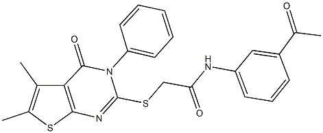 N-(3-acetylphenyl)-2-[(5,6-dimethyl-4-oxo-3-phenyl-3,4-dihydrothieno[2,3-d]pyrimidin-2-yl)sulfanyl]acetamide Struktur