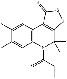 4,4,7,8-tetramethyl-5-propionyl-4,5-dihydro-1H-[1,2]dithiolo[3,4-c]quinoline-1-thione Struktur