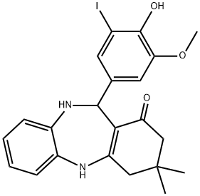 11-(4-hydroxy-3-iodo-5-methoxyphenyl)-3,3-dimethyl-2,3,4,5,10,11-hexahydro-1H-dibenzo[b,e][1,4]diazepin-1-one Struktur