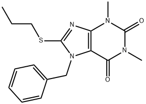 7-benzyl-1,3-dimethyl-8-(propylthio)-3,7-dihydro-1H-purine-2,6-dione Struktur