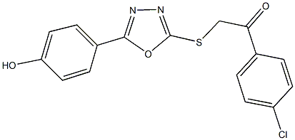 1-(4-chlorophenyl)-2-{[5-(4-hydroxyphenyl)-1,3,4-oxadiazol-2-yl]sulfanyl}ethanone Struktur