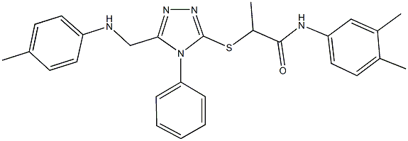 N-(3,4-dimethylphenyl)-2-{[4-phenyl-5-(4-toluidinomethyl)-4H-1,2,4-triazol-3-yl]sulfanyl}propanamide Struktur