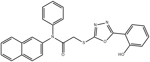 2-{[5-(2-hydroxyphenyl)-1,3,4-oxadiazol-2-yl]sulfanyl}-N-(2-naphthyl)-N-phenylacetamide Struktur