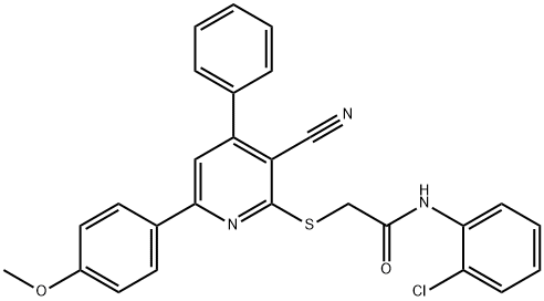 N-(2-chlorophenyl)-2-{[3-cyano-6-(4-methoxyphenyl)-4-phenyl-2-pyridinyl]sulfanyl}acetamide Struktur