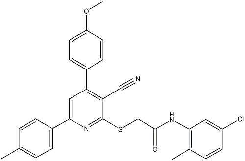 N-(5-chloro-2-methylphenyl)-2-{[3-cyano-4-(4-methoxyphenyl)-6-(4-methylphenyl)-2-pyridinyl]sulfanyl}acetamide Struktur