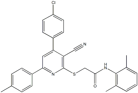 2-{[4-(4-chlorophenyl)-3-cyano-6-(4-methylphenyl)-2-pyridinyl]sulfanyl}-N-(2,6-dimethylphenyl)acetamide Struktur