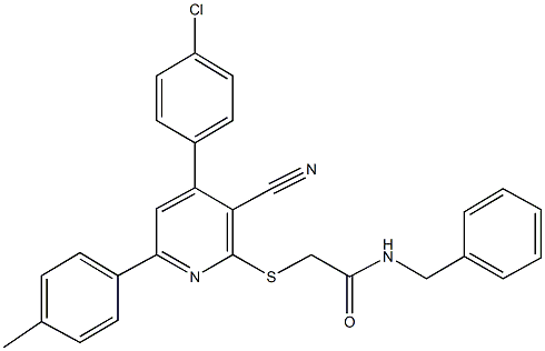 N-benzyl-2-{[4-(4-chlorophenyl)-3-cyano-6-(4-methylphenyl)-2-pyridinyl]sulfanyl}acetamide Struktur