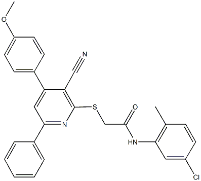 N-(5-chloro-2-methylphenyl)-2-{[3-cyano-4-(4-methoxyphenyl)-6-phenyl-2-pyridinyl]sulfanyl}acetamide Struktur