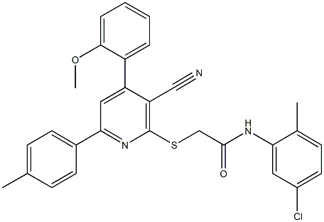 N-(5-chloro-2-methylphenyl)-2-{[3-cyano-4-(2-methoxyphenyl)-6-(4-methylphenyl)-2-pyridinyl]sulfanyl}acetamide Struktur