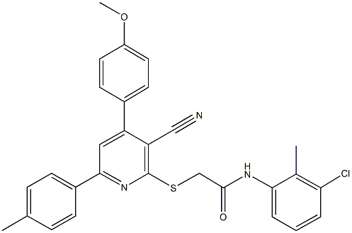 N-(3-chloro-2-methylphenyl)-2-{[3-cyano-4-(4-methoxyphenyl)-6-(4-methylphenyl)-2-pyridinyl]sulfanyl}acetamide Struktur