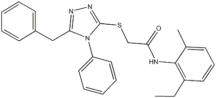 2-[(5-benzyl-4-phenyl-4H-1,2,4-triazol-3-yl)sulfanyl]-N-(2-ethyl-6-methylphenyl)acetamide Struktur