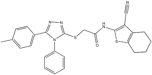 N-(3-cyano-4,5,6,7-tetrahydro-1-benzothien-2-yl)-2-{[5-(4-methylphenyl)-4-phenyl-4H-1,2,4-triazol-3-yl]sulfanyl}acetamide Struktur