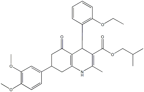 isobutyl 7-(3,4-dimethoxyphenyl)-4-(2-ethoxyphenyl)-2-methyl-5-oxo-1,4,5,6,7,8-hexahydro-3-quinolinecarboxylate Struktur