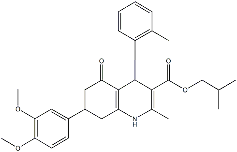 isobutyl 7-(3,4-dimethoxyphenyl)-2-methyl-4-(2-methylphenyl)-5-oxo-1,4,5,6,7,8-hexahydro-3-quinolinecarboxylate Struktur