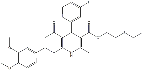 2-(ethylsulfanyl)ethyl 7-(3,4-dimethoxyphenyl)-4-(3-fluorophenyl)-2-methyl-5-oxo-1,4,5,6,7,8-hexahydro-3-quinolinecarboxylate Struktur