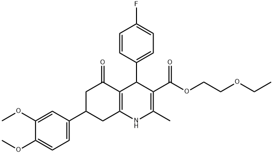 2-ethoxyethyl 7-(3,4-dimethoxyphenyl)-4-(4-fluorophenyl)-2-methyl-5-oxo-1,4,5,6,7,8-hexahydro-3-quinolinecarboxylate Struktur