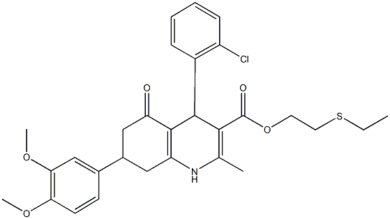 2-(ethylsulfanyl)ethyl 4-(2-chlorophenyl)-7-(3,4-dimethoxyphenyl)-2-methyl-5-oxo-1,4,5,6,7,8-hexahydro-3-quinolinecarboxylate Struktur