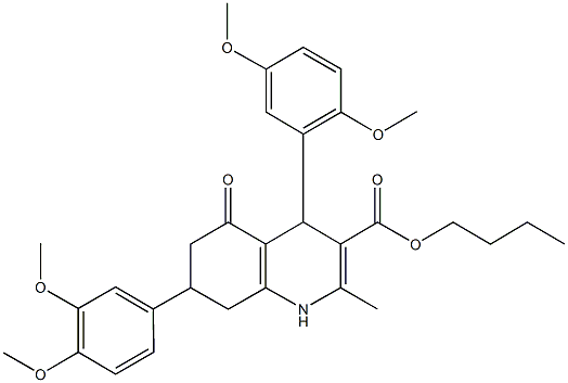 butyl 4-(2,5-dimethoxyphenyl)-7-(3,4-dimethoxyphenyl)-2-methyl-5-oxo-1,4,5,6,7,8-hexahydro-3-quinolinecarboxylate Struktur