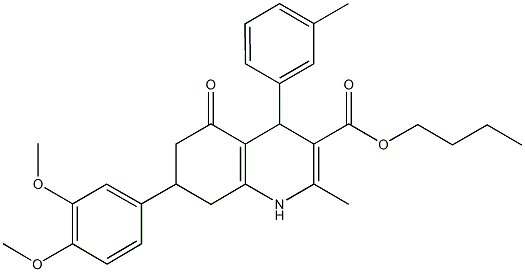 butyl 7-(3,4-dimethoxyphenyl)-2-methyl-4-(3-methylphenyl)-5-oxo-1,4,5,6,7,8-hexahydro-3-quinolinecarboxylate Struktur