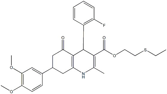 2-(ethylsulfanyl)ethyl 7-(3,4-dimethoxyphenyl)-4-(2-fluorophenyl)-2-methyl-5-oxo-1,4,5,6,7,8-hexahydro-3-quinolinecarboxylate Struktur