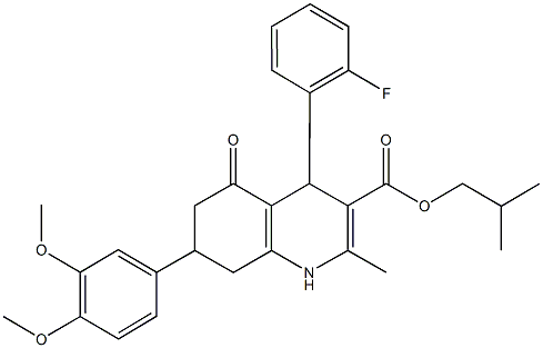 isobutyl 7-(3,4-dimethoxyphenyl)-4-(2-fluorophenyl)-2-methyl-5-oxo-1,4,5,6,7,8-hexahydro-3-quinolinecarboxylate Struktur