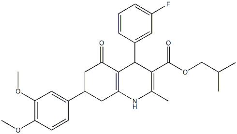 isobutyl 7-(3,4-dimethoxyphenyl)-4-(3-fluorophenyl)-2-methyl-5-oxo-1,4,5,6,7,8-hexahydro-3-quinolinecarboxylate Struktur