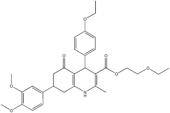 2-ethoxyethyl 7-(3,4-dimethoxyphenyl)-4-(4-ethoxyphenyl)-2-methyl-5-oxo-1,4,5,6,7,8-hexahydro-3-quinolinecarboxylate Struktur