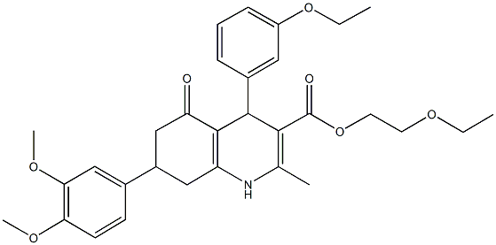 2-ethoxyethyl 7-(3,4-dimethoxyphenyl)-4-(3-ethoxyphenyl)-2-methyl-5-oxo-1,4,5,6,7,8-hexahydro-3-quinolinecarboxylate Struktur