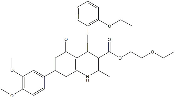 2-ethoxyethyl 7-(3,4-dimethoxyphenyl)-4-(2-ethoxyphenyl)-2-methyl-5-oxo-1,4,5,6,7,8-hexahydro-3-quinolinecarboxylate Struktur