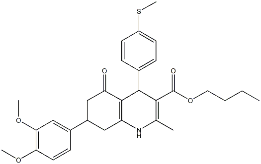 butyl 7-(3,4-dimethoxyphenyl)-2-methyl-4-[4-(methylsulfanyl)phenyl]-5-oxo-1,4,5,6,7,8-hexahydro-3-quinolinecarboxylate Struktur