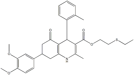 2-(ethylsulfanyl)ethyl 7-(3,4-dimethoxyphenyl)-2-methyl-4-(2-methylphenyl)-5-oxo-1,4,5,6,7,8-hexahydro-3-quinolinecarboxylate Struktur