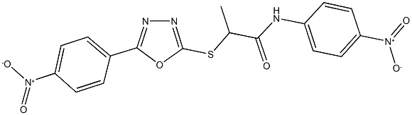 N-{4-nitrophenyl}-2-[(5-{4-nitrophenyl}-1,3,4-oxadiazol-2-yl)sulfanyl]propanamide Struktur