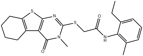 N-(2-ethyl-6-methylphenyl)-2-[(3-methyl-4-oxo-3,4,5,6,7,8-hexahydro[1]benzothieno[2,3-d]pyrimidin-2-yl)sulfanyl]acetamide Struktur